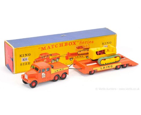 Matchbox King Size K8 Scammell 6 x 6 Ballast Tractor with Low Loader Trailer &amp; Caterpillar Tractor Load - ballast tractor