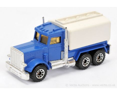 Matchbox Superfast 56d Peterbilt Tanker - dark blue cab &amp; chassis, white plastic tank without tampo print, light amber wi
