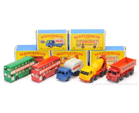 Matchbox Regular Wheels a group of Commercial &amp; Public Service Vehicles. (1) 15c Dennis Refuse Truck - dark blue cab &amp