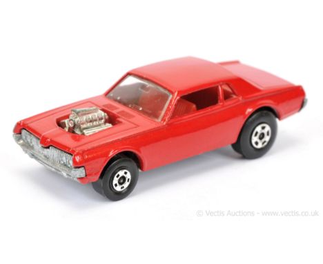 Matchbox Superfast 62b Mercury Cougar Rat Rod Dragster factory Pre-production colour trial - red body, clear windows, red int