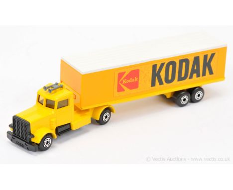 Matchbox Superfast twin pack Peterbilt Articulated Truck &amp; Box Trailer factory Pre-production colour trial "Kodak" - yell