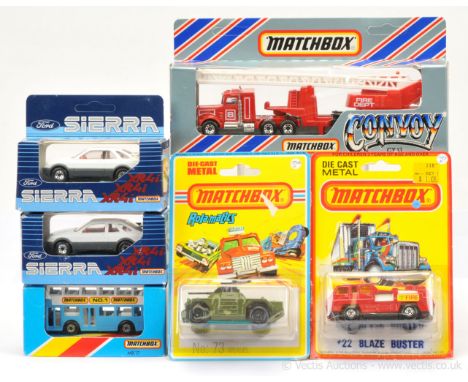 Matchbox Superfast group of 1970's &amp; 1980's issues. (1) 22c Blaze Buster Fire Engine - red body, lemon yellow plastic lad