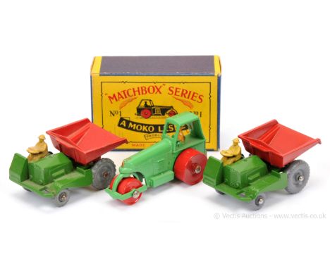 Matchbox Regular Wheels group of construction vehicles. (1) 1b Aveling Barford Diesel Road Roller - Near Mint in Excellent ty