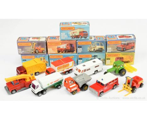 Matchbox Superfast group of late 1970's to early 1980's issue models. (1) 13c Snorkel Fire Engine with bare metal base; (2) 1