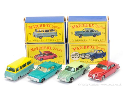 Matchbox Regular Wheels a group of British Cars. (1) 29a Austin A55 Cambridge - two-tone green body without rear silver trim 