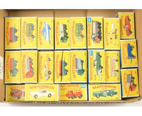 Matchbox Regular Wheels group of original empty boxes. Including type E4 boxes for 1e Mercedes LP Covered Truck; 10d Leyland 