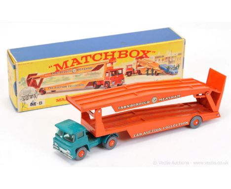 Matchbox Regular Wheels Major Pack M8 Guy Warrior Articulated Car Transporter - turquoise tractor unit with turquoise green w