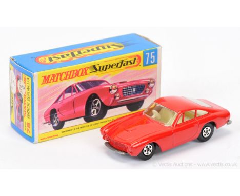 Matchbox Superfast 75a Ferrari Berlinetta - red body without silver trim &amp; without headlamp cowls, bare metal base, hollo