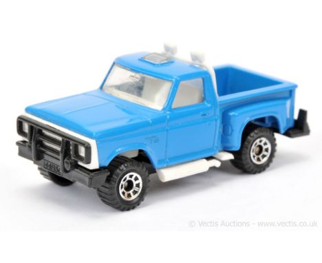 Matchbox Superfast 53d Ford Custom F150 Flareside Pick-up Truck - blue body without tampo print, clear windows, white interio