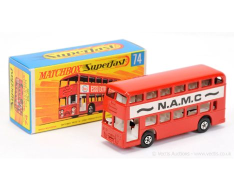 Matchbox Superfast 74a Daimler Fleetline Bus promotional issue "N.A.M.C. The Miniature Vehicle" - brick red body &amp; base, 