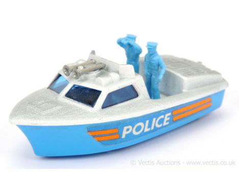 Matchbox Superfast 52b Police Launch - deck predominately bare metal but does have a mist of white paint, with roof mounted a