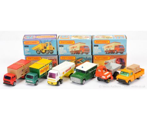 Matchbox Superfast group of harder to find Commercial vehicles. (1) 26c Site Dumper - burnt orange cab, white interior, metal