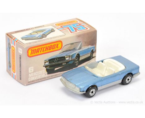 Matchbox Superfast 6c Mercedes 350 SL Convertible - metallic silver-blue body with silver side stripes, clear windscreen, whi