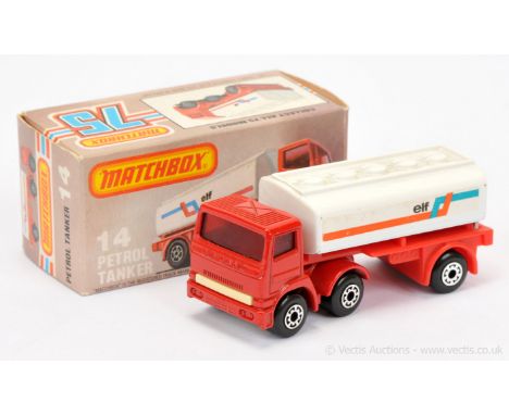 Matchbox Superfast 14d Leyland Articulated Tanker - red tractor unit with red windows, cream grille &amp; base with model num