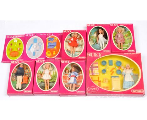 Matchbox group of "Susy" &amp; "Suky" Dolls &amp; Accessories. (1) Ballerina; (2) Ice Skater; (3) Nurse; (4) Tennis Player co