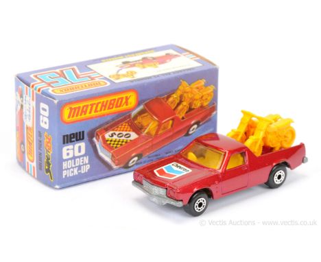 Matchbox Superfast 60c Holden Pick-up Truck - metallic magenta body with rare chevron hood label (from twin pack 63b Freeway 