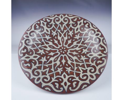 A stunning hand painted tray showcasing a traditional Moroccan-inspired mandala design. The intricate pattern features vibran