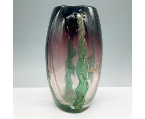 Sunning Venetian art glass vase with a captivating ombre effect transitioning from deep smoky hues to a lighter translucent b