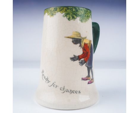 This Royal Doulton ceramic mug features a design from the All Black Team Series. The piece depicts a charming illustration ca