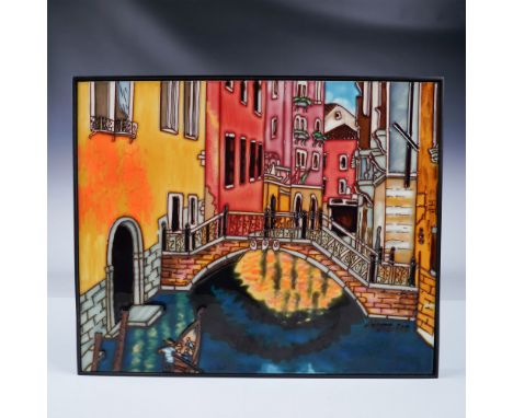 A stunning ceramic plaque created by renowned Chinese artist Wayne Gao. This artwork features a vibrant depiction of a canal 