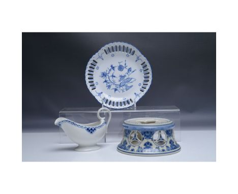 The Denmark porcelain set includes a pierced-edge decorative plate (Delft 8"), a gravy boat (Royal Copenhagen 6"), and a cera