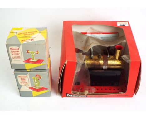 A Mamod Static Steam Engine, SE.2A, together with a Model Power Press and miniature Grinding Machine in original Mamod boxes