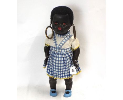Vintage Palitoy black walking doll with original clothes, Height +/- 50 cm