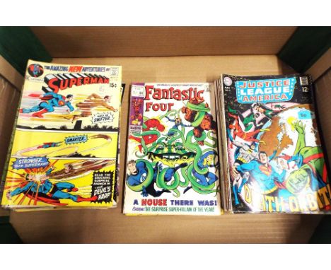 Mostly DC comics, Justice League America (16) early 1079's, four Fantastic four magazines circa late 1960's, 18 Superman or S
