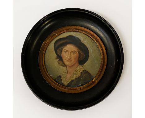 FRAMED OIL ON BRONZE VINTAGE PORTRAIT MINIATURE - 12CMS (H) X 12CMS (W) OUT FRAME APPROX