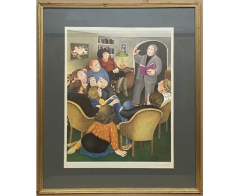 BERYL COOK POETRY READING GALLERY STAMPED PRINT FRAMED &amp; SIGNED 55CM X 65CM OUTER FRAME&nbsp;