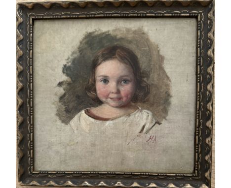 English School. “Portrait of a Young Girl”. Signed with initials HA. Measures 15cm x 16cm.Condition report – Good original co