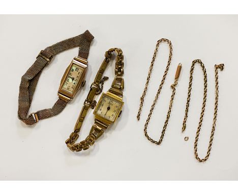 TWO VINTAGE LADIES WATCHES - 1 IS 9CT GOLD WITH A GOLD CHAIN A/F