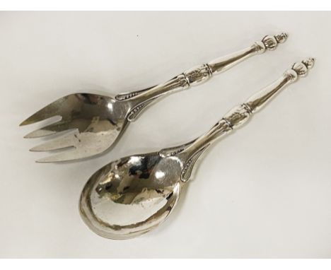 GEORG JENSEN SILVER SERVING SPOON &amp; FORK - 8 IMP OZS APPROX 