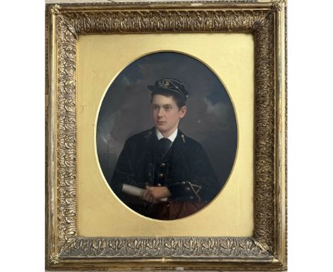 19th Century English School. “Portrait of a Naval Cadet”. Oil on board.Measures 24cm x 29cm.Condition report – Very good cond