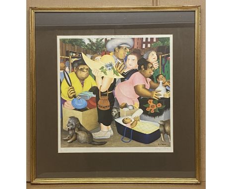 BERYL COOK STREET MARKET GALLERY STAMPED PRINT FRAMED &amp; SIGNED 55CM X 55CM OUTER FRAME