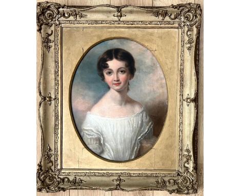 W R Waters (Exh 1838-1867). British. “Portrait of a Young Woman in a White Dress” Signed and dated.Measures 42cm x 54cm.Condi