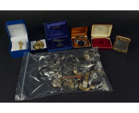 Mostly mid and late 20th Century wristwatches including Rotary, Smiths and Tissot plus a travel clock and three watch boxes