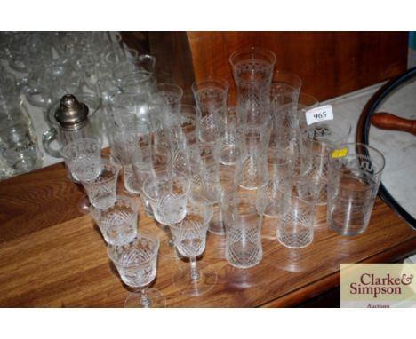 A quantity of Edwardian glassware and a silver topped sugar sifter