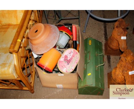A box and a tool box of various hand tools etc