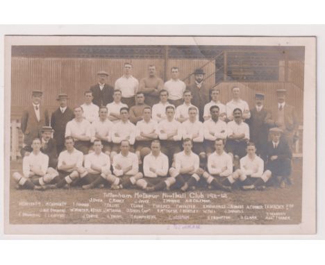 Postcard, Tottenham Hotspur Football Team 1911/12 Squad and Officials photo by F W Jones (unused, one small ink correction to