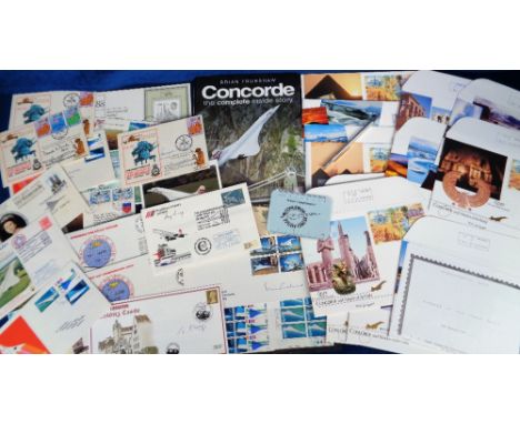 Concorde, a collection of mixed ephemera to include signed commemorative covers, stamps, pen, first day covers, calendar, pos