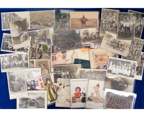 Postcards, a mixed subject collection of 35 cards inc. Military RP's of Army Lorry, groups, football team. Also printed Mr Gr