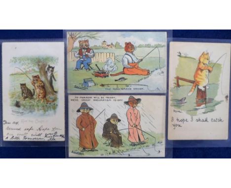 Postcards, Wain, a fishing selection of 4 anthropomorphic cards of cats illustrated by Louis Wain. Includes write away 'I hop