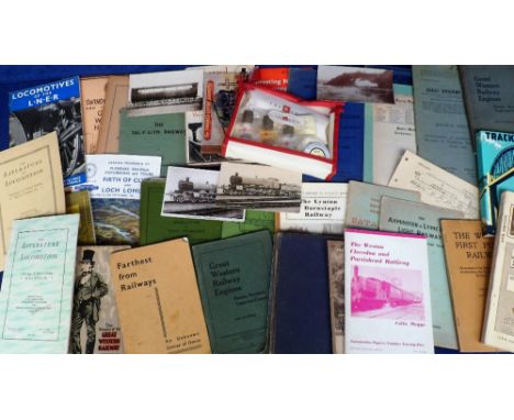 Rail, books and ephemera to include 5 rolled Locomotive Magazine engine prints, early 20thC rail postcards (5), Alan Anderson