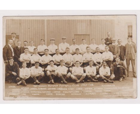 Postcard, Tottenham Hotspur Football Team 1907/08, Squad and Officials photo by Jones Bros (unused gd) (1)