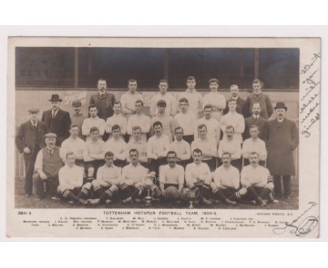 Postcard, Tottenham Hotspur Football Team 1904/05, Squad Group with Officials and Trophies by Rotary (postally used 1905) (so