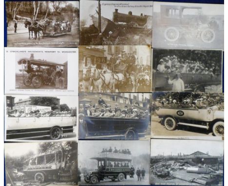 Postcards, a mixed transport collection of 19 cards, with RPs of Gretna Green rail disaster May 1915, The Toast Rack at South