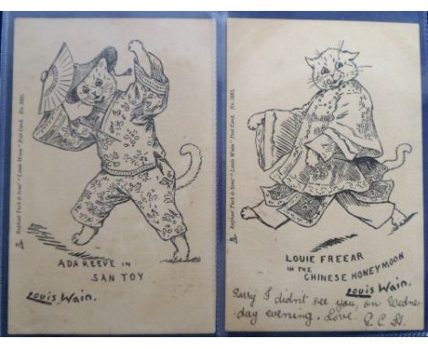 Postcards, Wain, a Louis Wain illustrated selection of 2 anthropomorphic cards of cats. Includes Tuck published 'Louis Wain' 