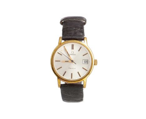 GENTLEMAN'S OMEGA GOLD PLATED MANUAL WIND WRIST WATCH,the round silvered dial with baton hour markers, outer seconds track in