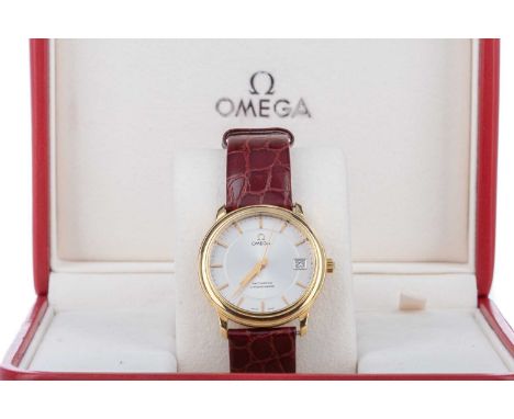 GENTLEMAN'S OMEGA EIGHTEEN CARAT GOLD AUTOMATIC WRIST WATCH,the round cream dial with baton hour markers, outer seconds track